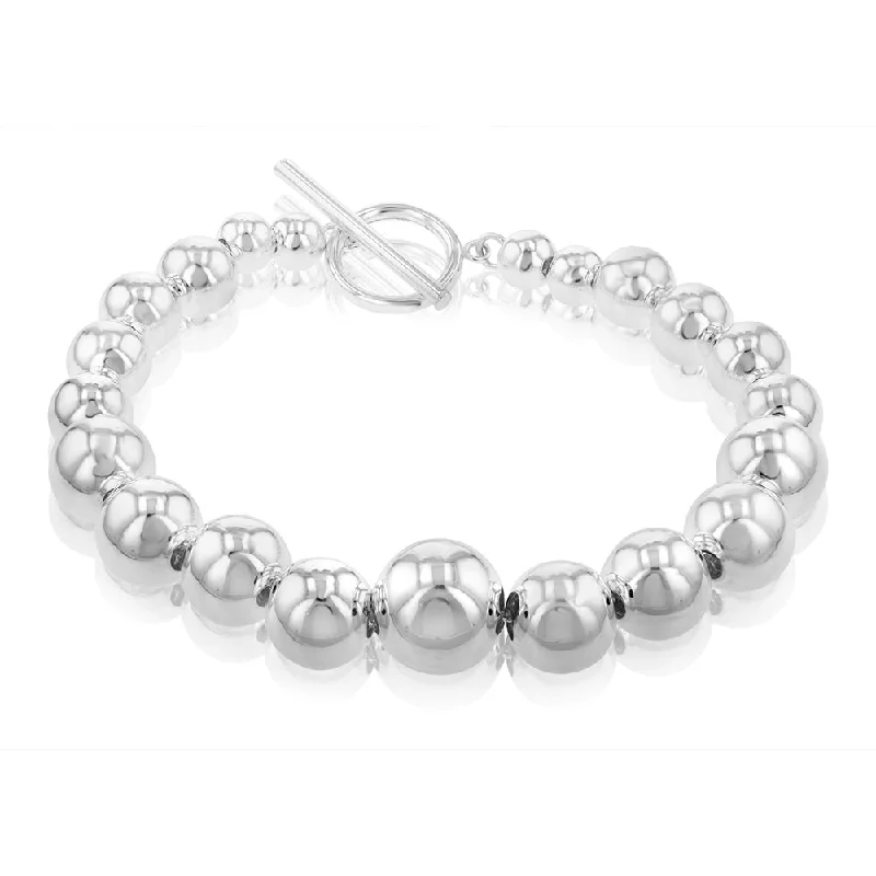 Sterling Silver Graduating Balls T Bar Clasp 19cm Bracelet