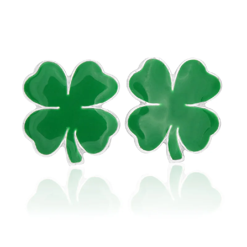 Sterling Silver Green 4 Leaf Clover Stud Earrings SS