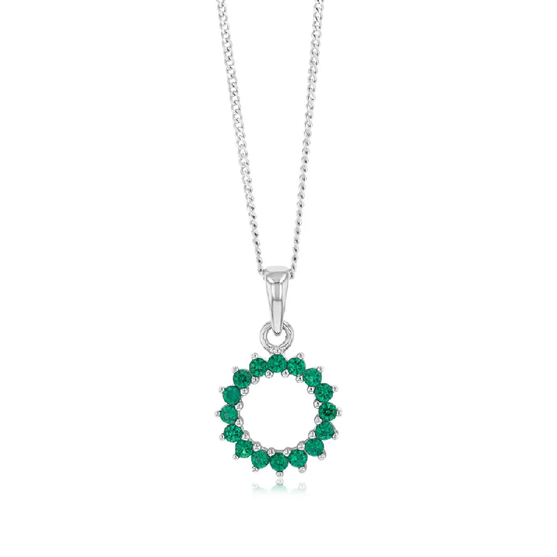 Sterling Silver Green Cubic Zirconia Circle Of Life Pendant