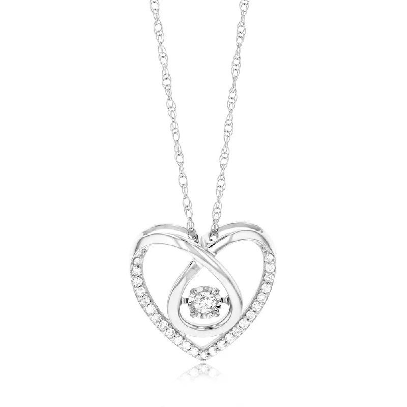 Sterling Silver Heart Shaped Pendant in 1/5 Carat Natural Diamonds