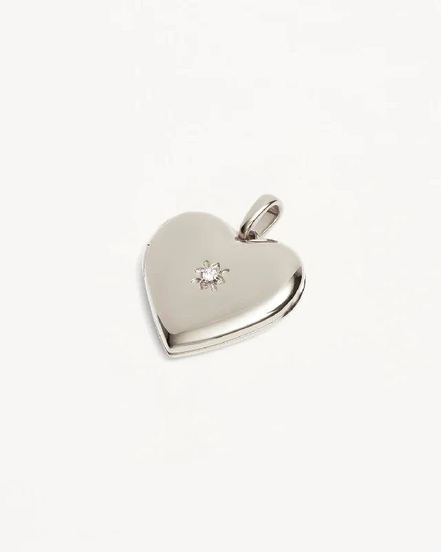 Sterling Silver Large Heart Lotus Locket Pendant