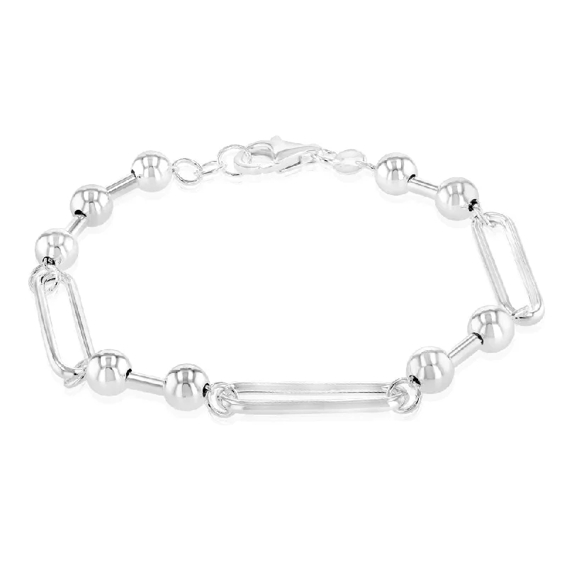 Sterling Silver Link And Ball 20cm Bracelet