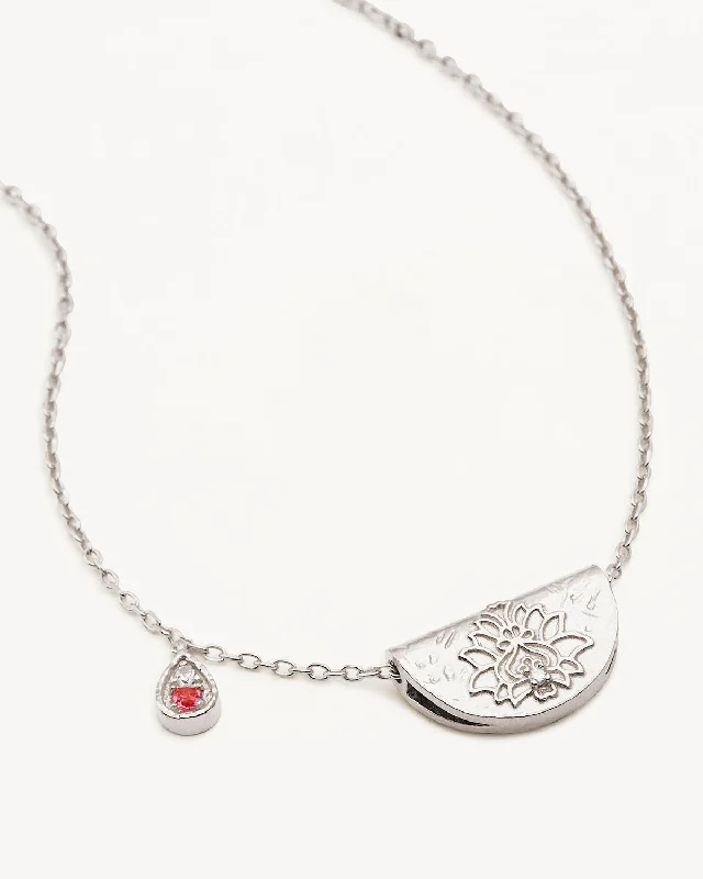 Sterling Silver Lotus Birthstone Necklace - October - Pink Tourmaline