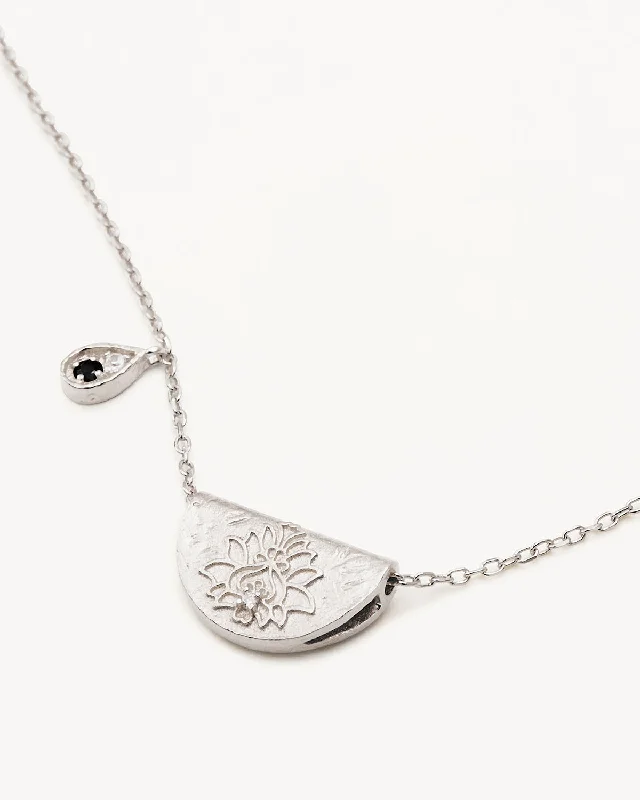 Sterling Silver Lotus Birthstone Necklace - September - Sapphire