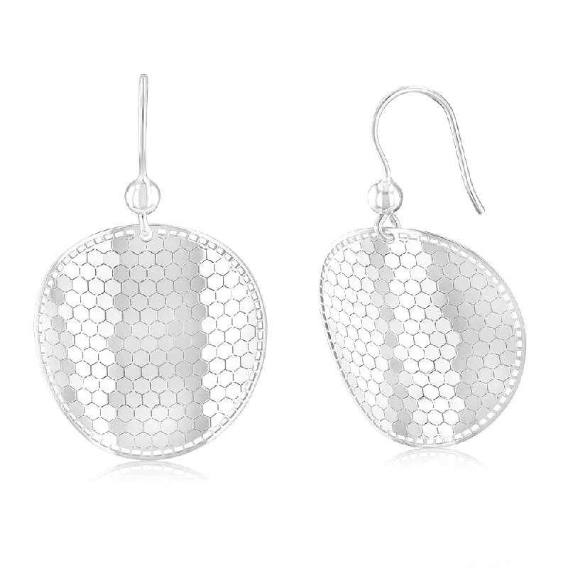 Sterling Silver Mosaic Pattern Disc hook Earrings