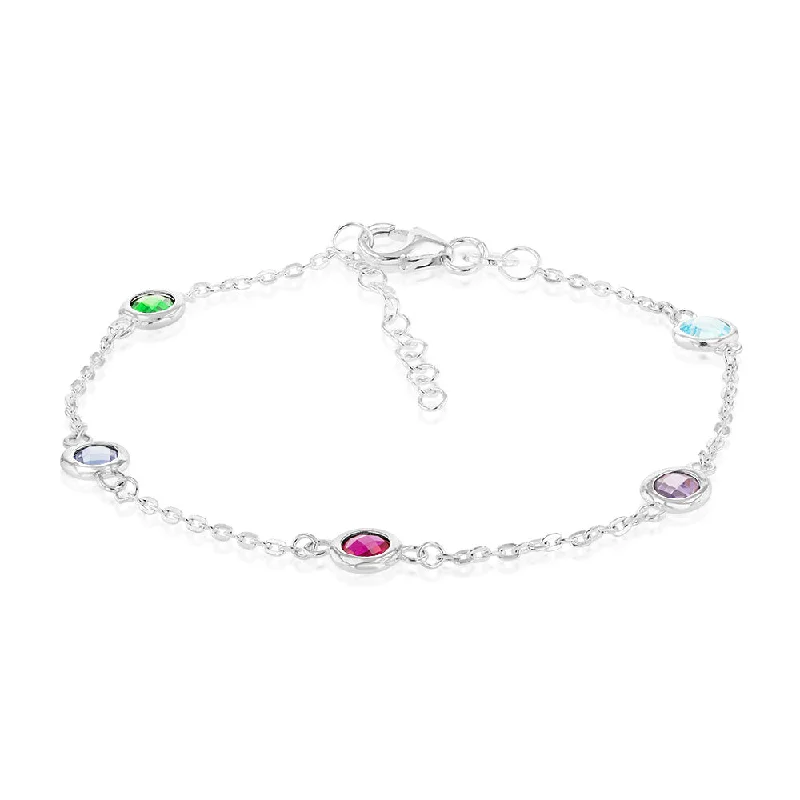 Sterling Silver Multicolor Zirconia 19cm Bracelet