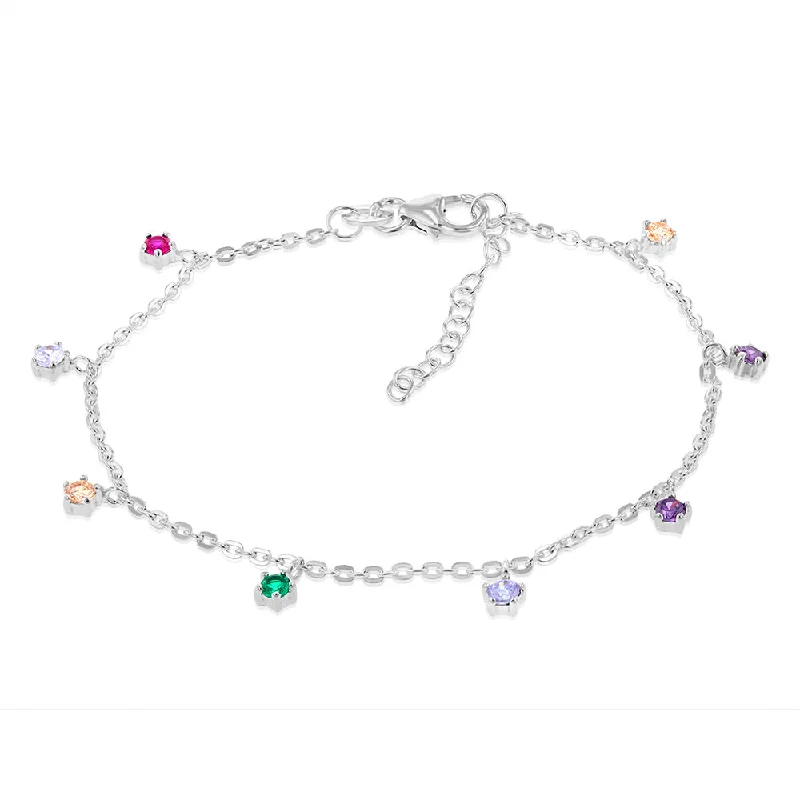 Sterling Silver Multicolour Charm 19cm Bracelet