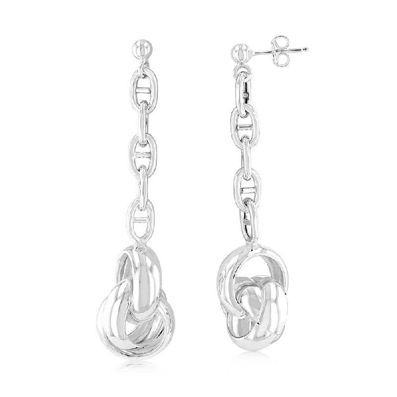 Sterling Silver Multiple Circles On Anchor Chain Drop Earrings