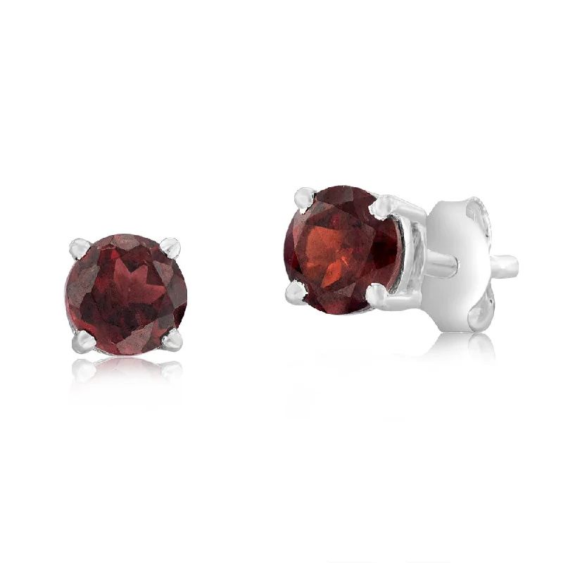 Sterling Silver Natural Garnet 5mm Stud Earrings