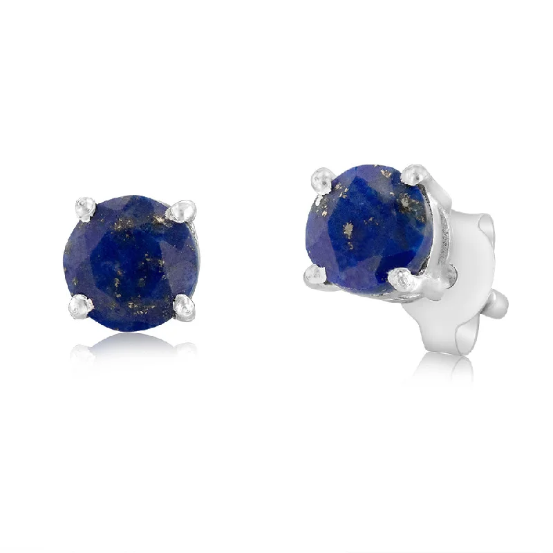 Sterling Silver Natural Lapiz Lazuli 5mm Stud Earrings