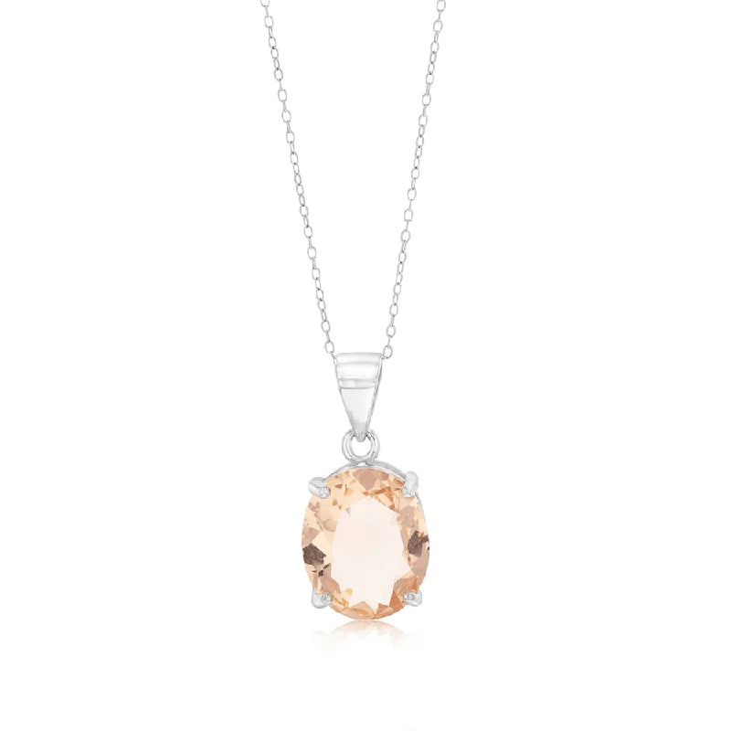 Sterling Silver Oval Created Morganite Pendant