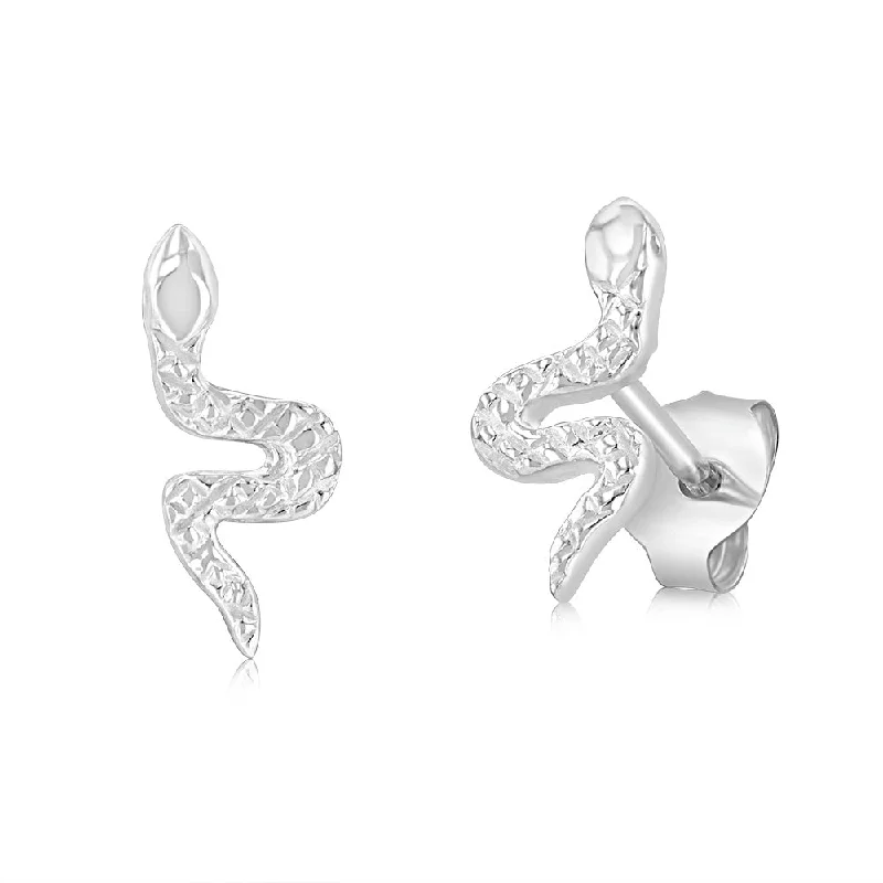 Sterling Silver Patterned Snake Stud Earrings