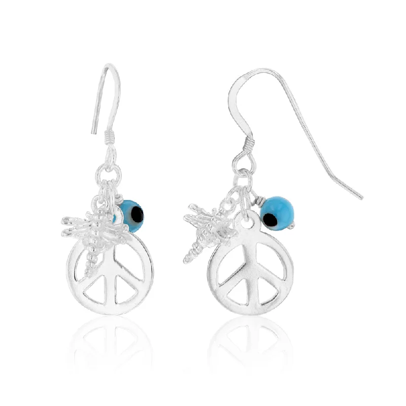 Sterling Silver Peace/Dragonfly/ Evil Eye Drop Earrings