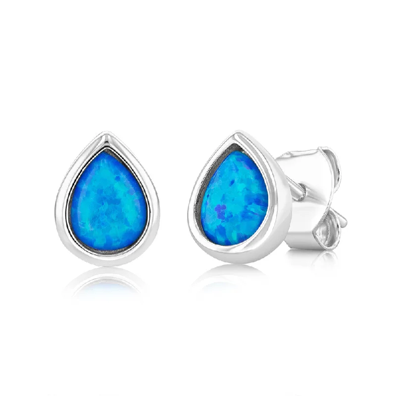 Sterling Silver Pear Shaped Created Blue Topaz Stud Earrings