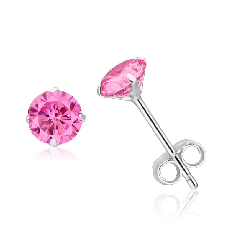 Sterling Silver Pink Cubic Zirconia Backing Card Stud Earrings