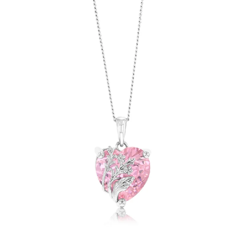 Sterling Silver Pink Heart Cubic Zirconia Pendant