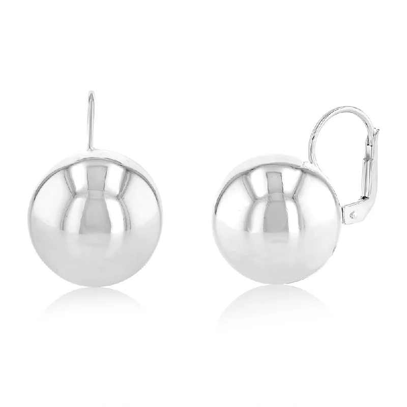 Sterling Silver Polished 16mm Ball Leverback  Earrings