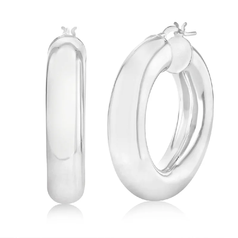 Sterling Silver Polished Tube 20mm Hoop Earrings