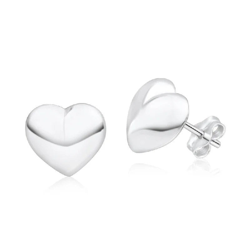 Sterling Silver Puff Heart Stud Earrings