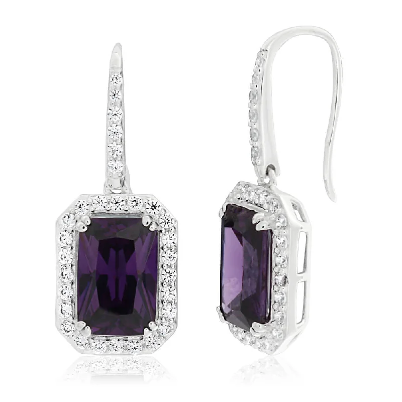 Sterling Silver Purple Cubic Zirconia Drop Earrings