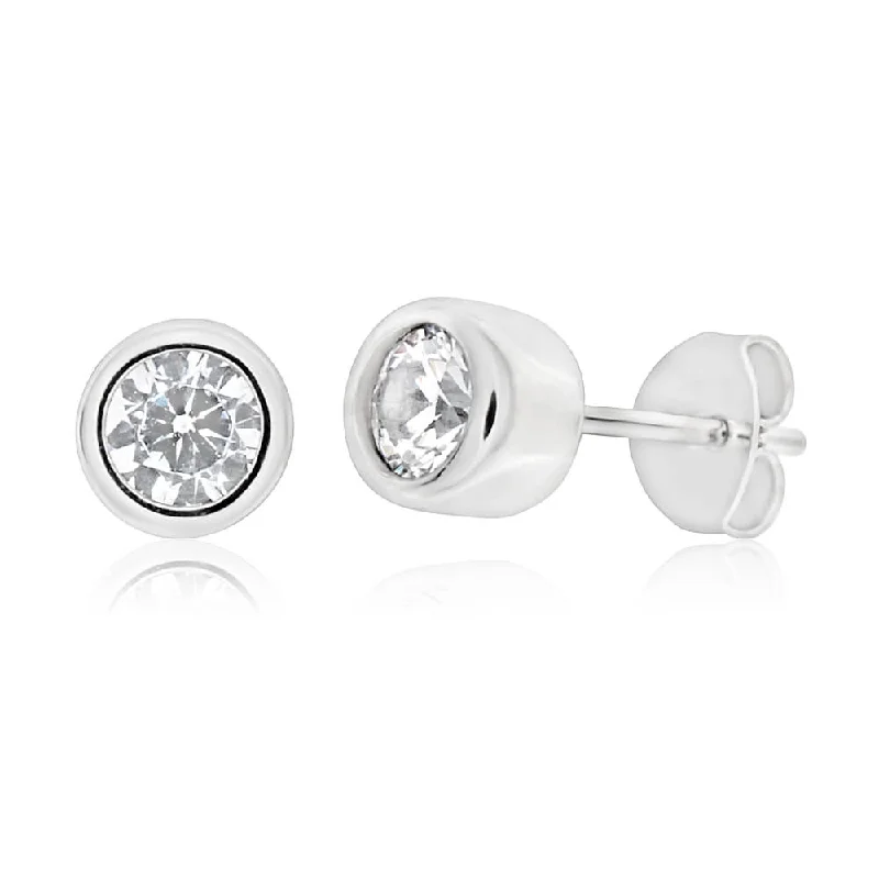 Sterling Silver Rhodium Plated Cubic Zirconia Cylinder Stud Earrings