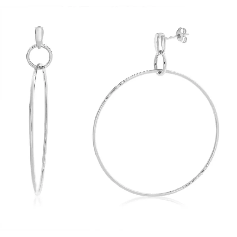 Sterling Silver Rhodium Plated Fancy Hoop Earrings