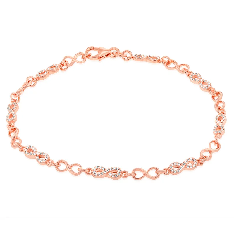 Sterling Silver Rose Gold Plated Cubic Zirconia Infinity 19.5cm Bracelet