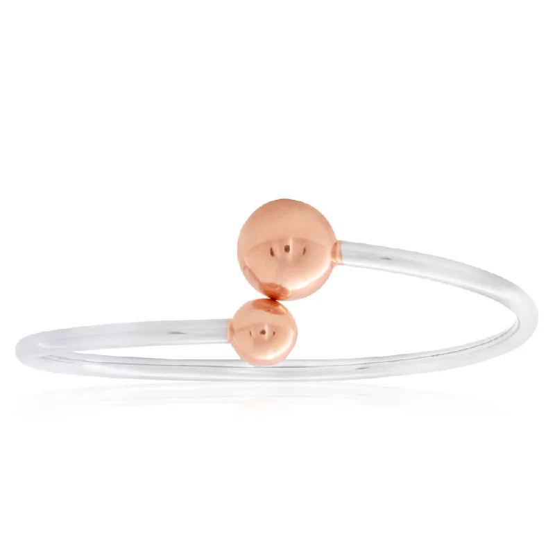 Sterling Silver Rose Gold Plated Fancy Ball Torque Flexible Bangle