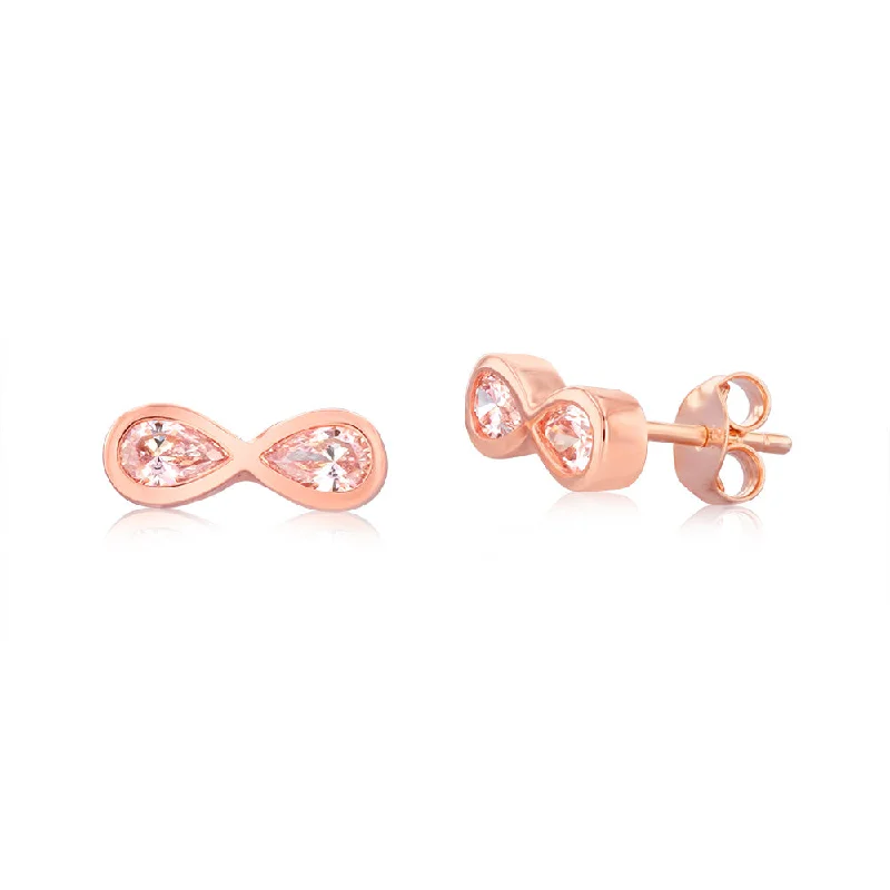 Sterling Silver Rose Gold Plated Morganite Pear Cubic Zirconia Infinity Stud Earrings