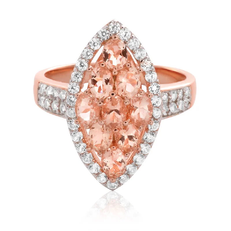 Sterling Silver Rose Gold Plated Morganite & White Zircon Ring