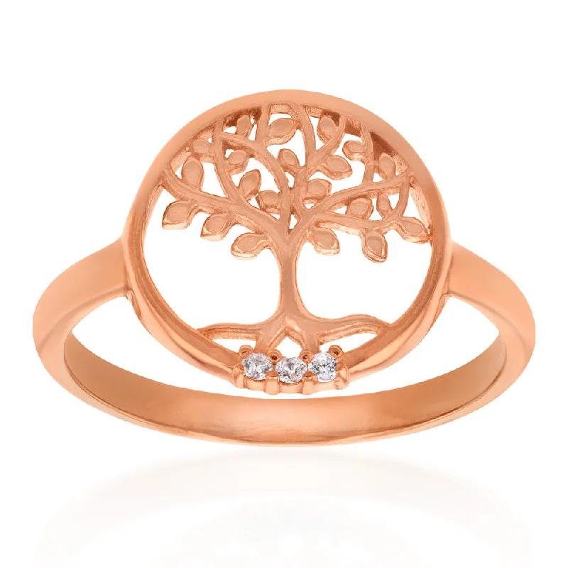 Sterling Silver Rose Gold Plated Tree Of Life Ring