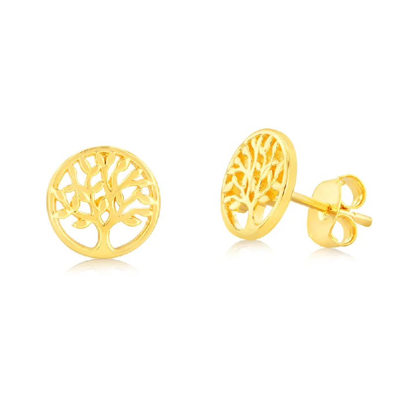 Sterling Silver Rose Gold Plated Tree Of Life Stud Earrings