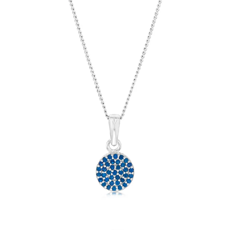 Sterling Silver Round Blue Zirconia Pendant