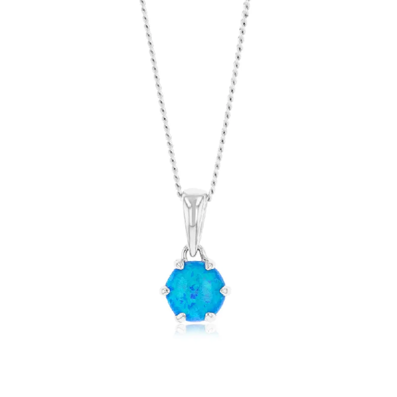 Sterling Silver Round Created Blue Opal Pendant