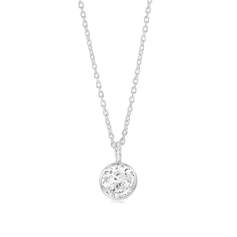 Sterling Silver Round Zirconia Pendant On Chain