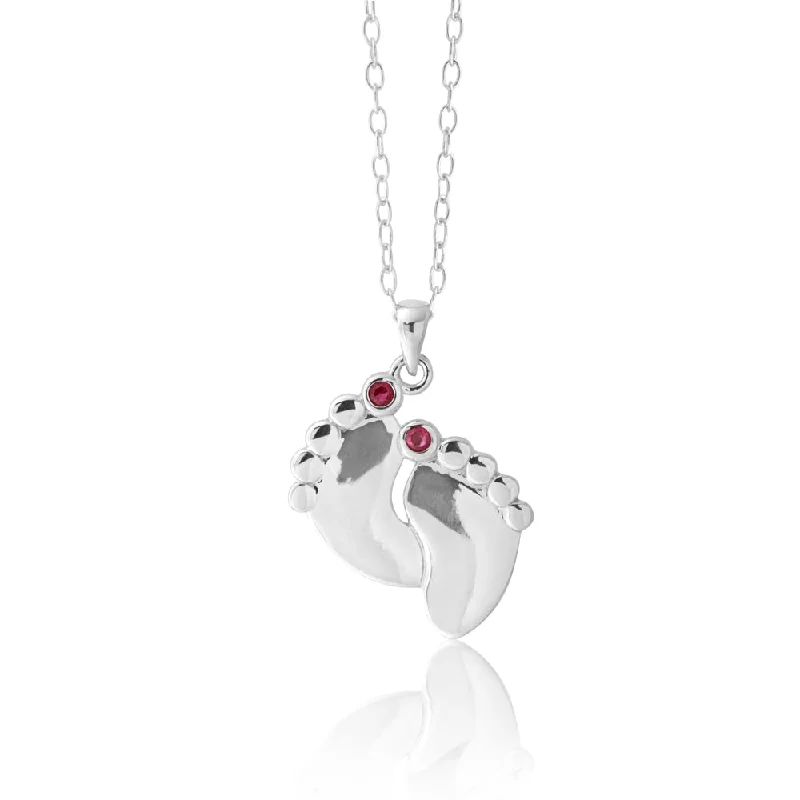 Sterling Silver Ruby Babyfeet Pendant with chain