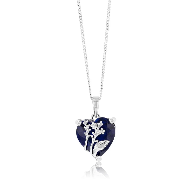 Sterling Silver Sapphire Blue Heart Cubic Zirconia Pendant