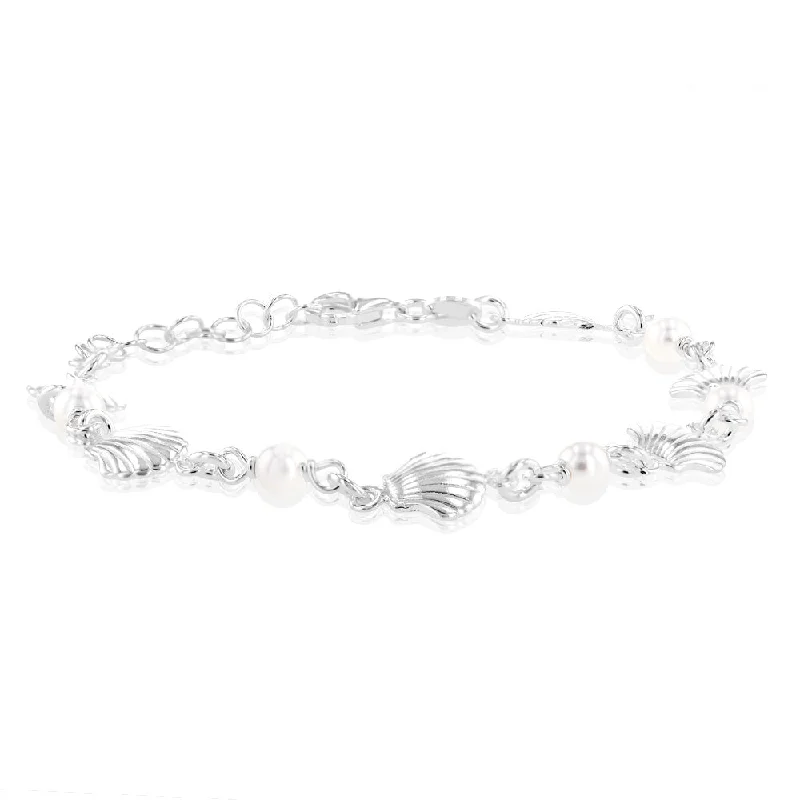 Sterling Silver Shells And Synthetic Pearls 16+3cm Bracelet