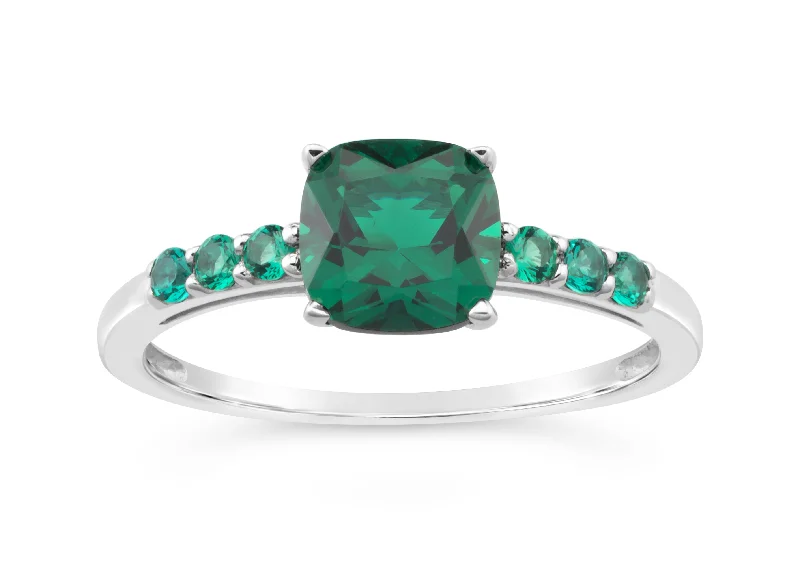 Sterling Silver Simulated Emerald and Zirconia Ring