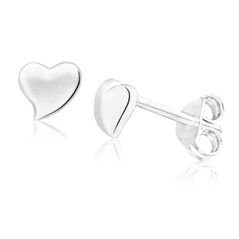 Sterling Silver Small Puff Heart Stud Earrings