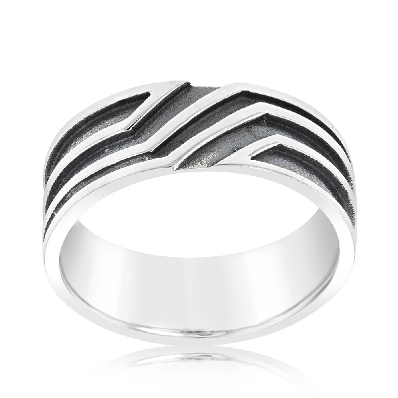 Sterling Silver Stripped Oxidised Ring