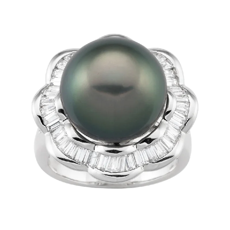 Sterling Silver Tahitian Pearl & Zirconia Ring