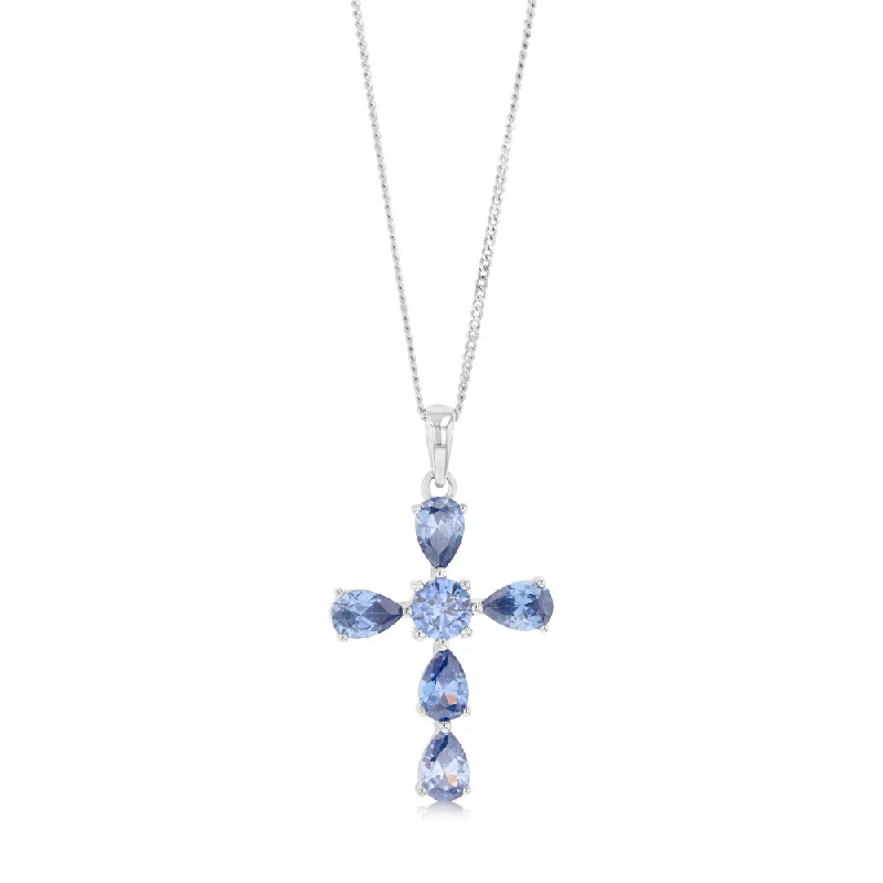 Sterling Silver Tanzanite Colour Zirconia Cross Pendant