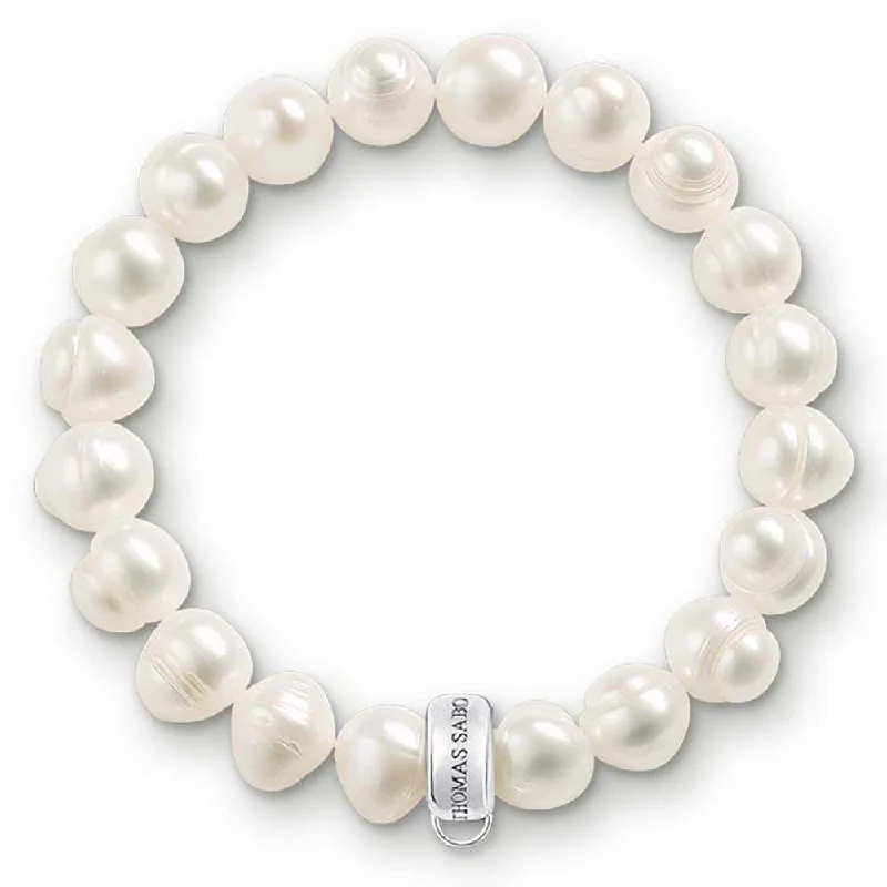 Sterling Silver Thomas Sabo Charm Club Fresh Water Pearl Bracelet 18cm