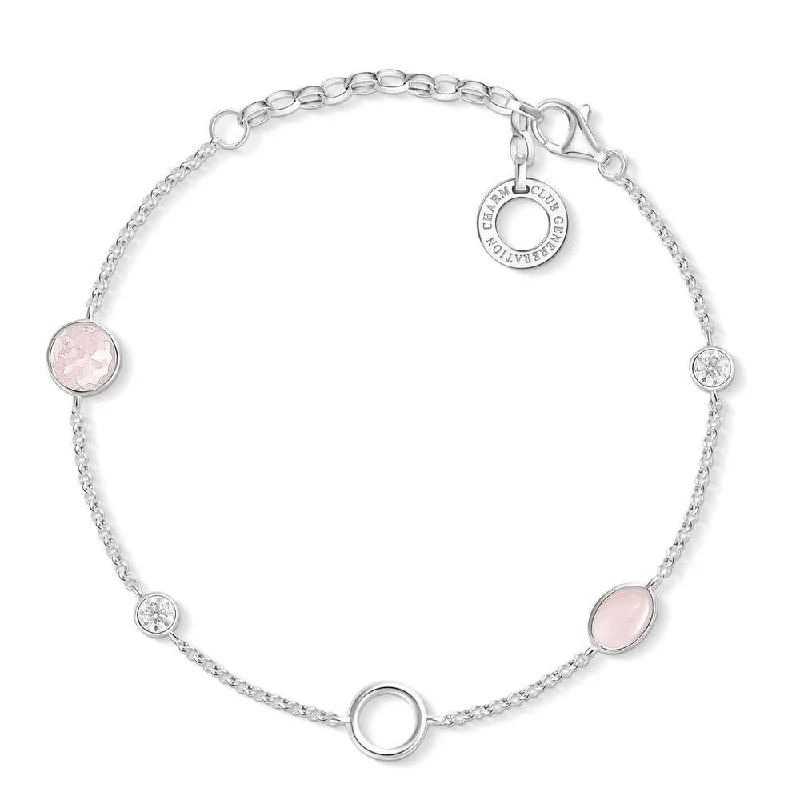 Sterling Silver Thomas Sabo Charm Club Rose Quartz Bracelet 15-19cm