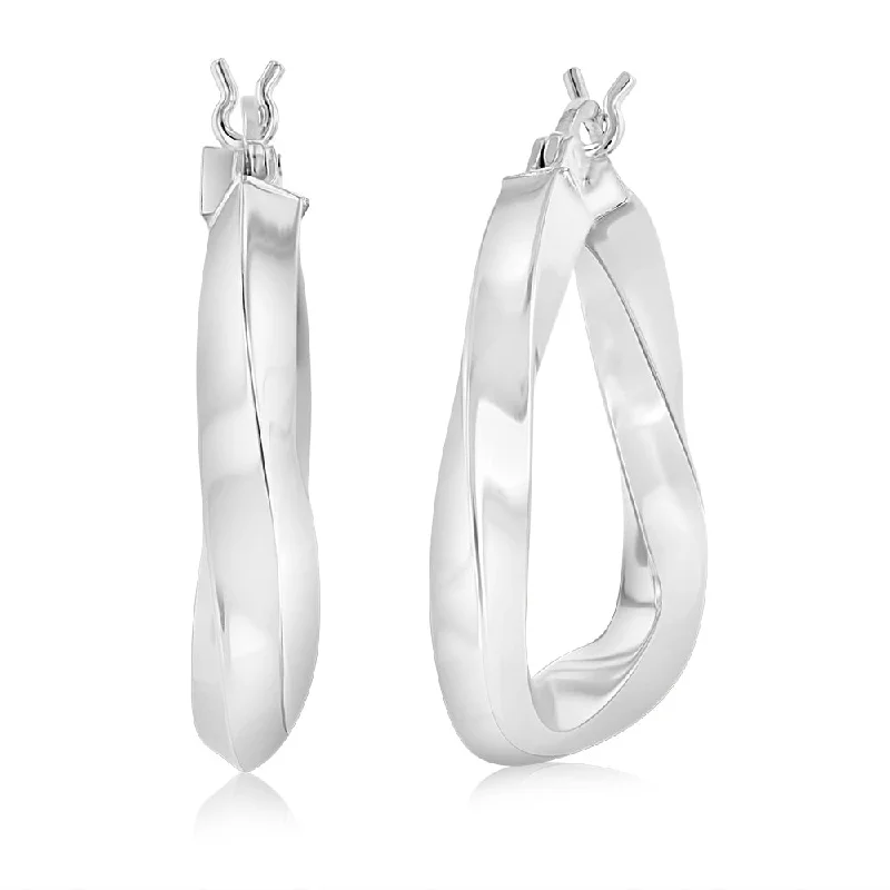 Sterling Silver Twisted Polished Triangle Hoop Earrings