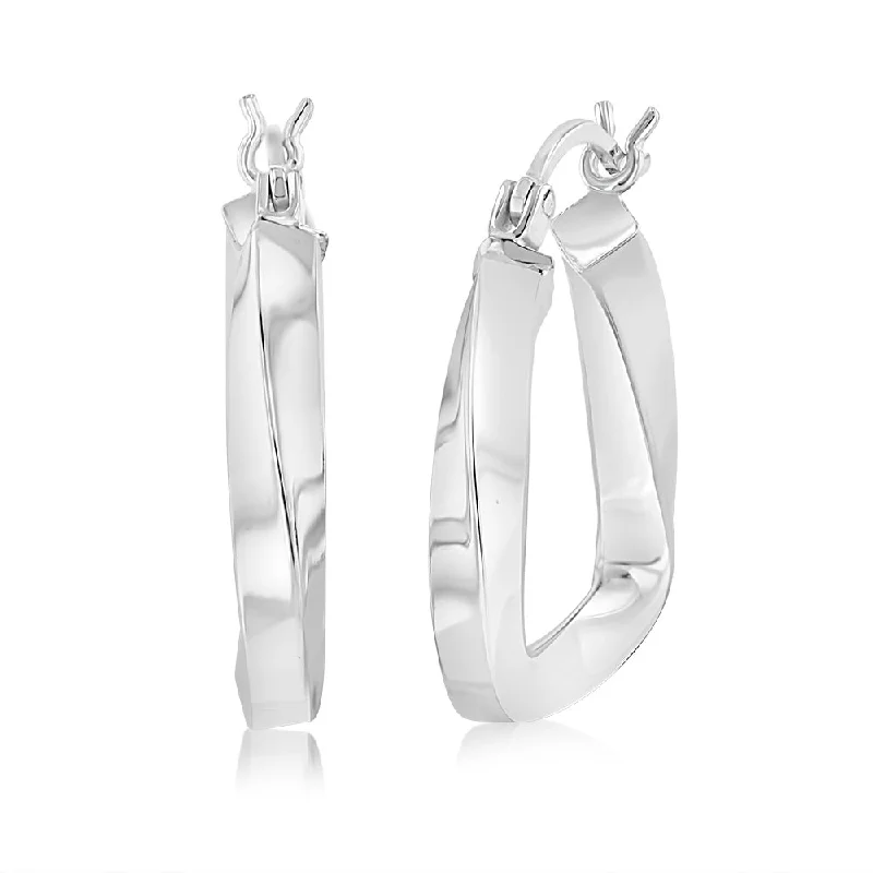 Sterling Silver Twisted Polished Triangle Hoop Earrings