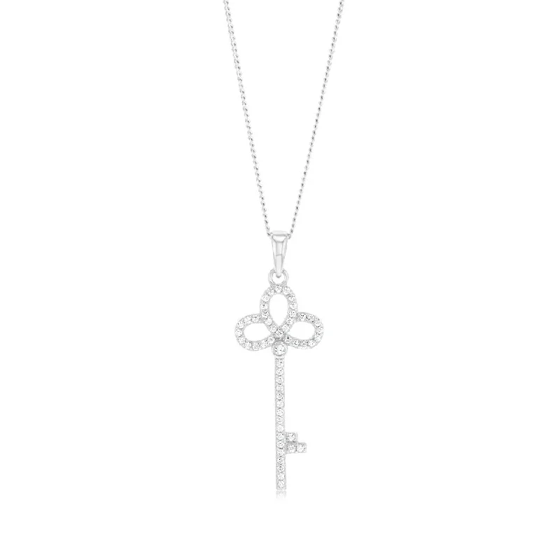 Sterling Silver White Cubic Zirconia Key Pendant