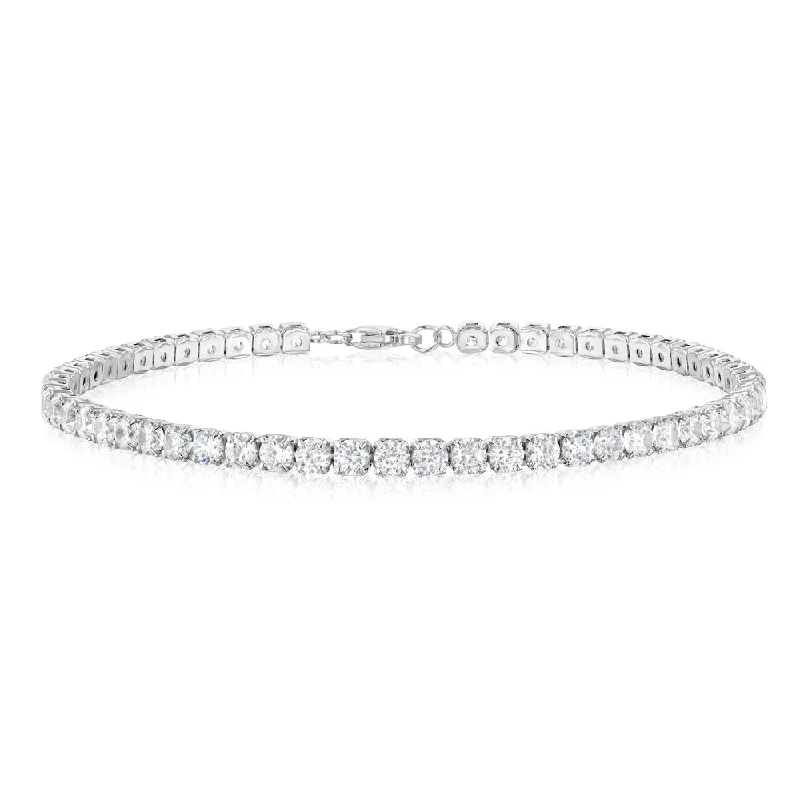 Sterling Silver White Cubic Zirconia Tennis 19cm Bracelet