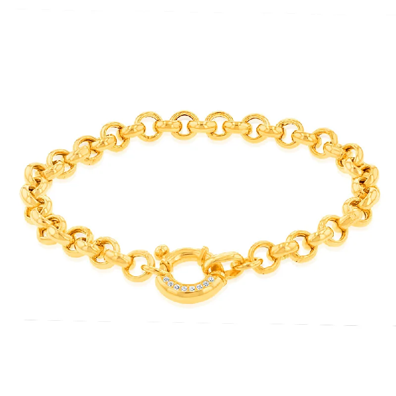 Sterling Silver Yellow Gold Plated Cubic Zironica Bolting 19cm Belcher Bracelet